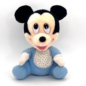 Disney Baby Mickey Mouse Plush Doll In Blue Sleepwear With Bib